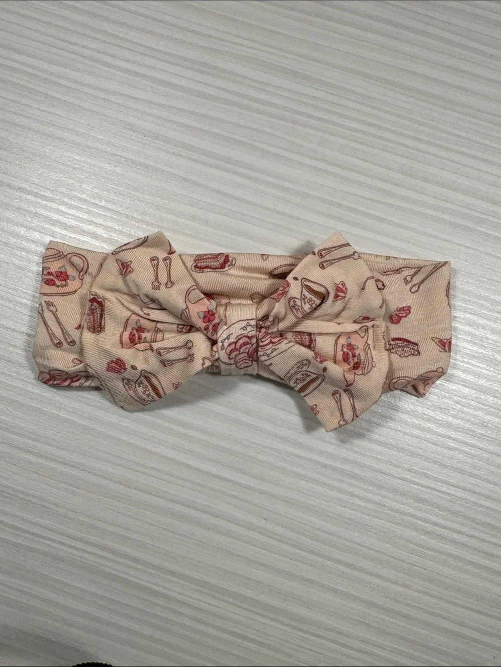 Beige Tea Party Bow Headwrap for Kids